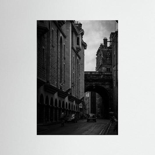 Old Town in bnw in Edinburgh, Scotland