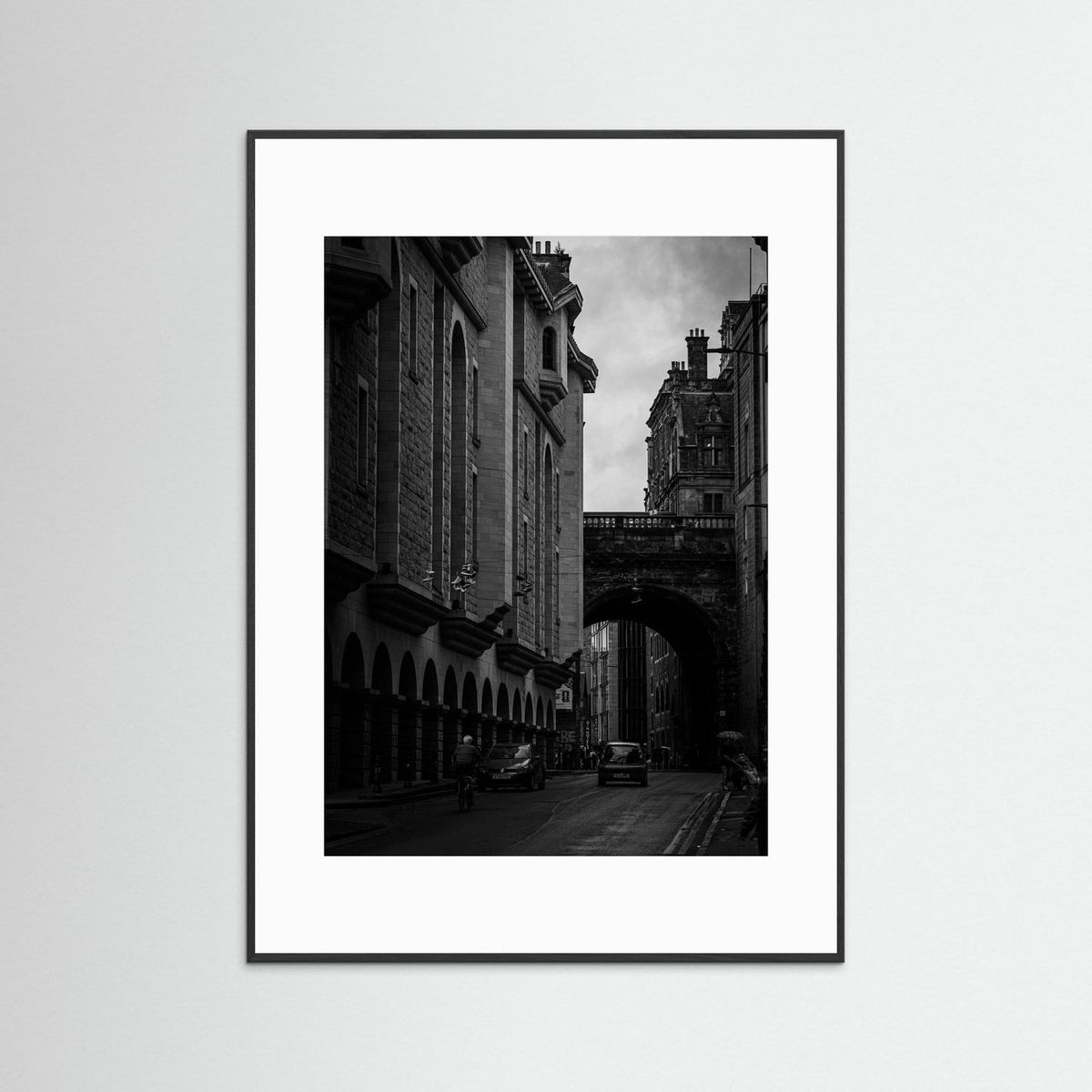 Old Town in bnw in Edinburgh, Scotland
