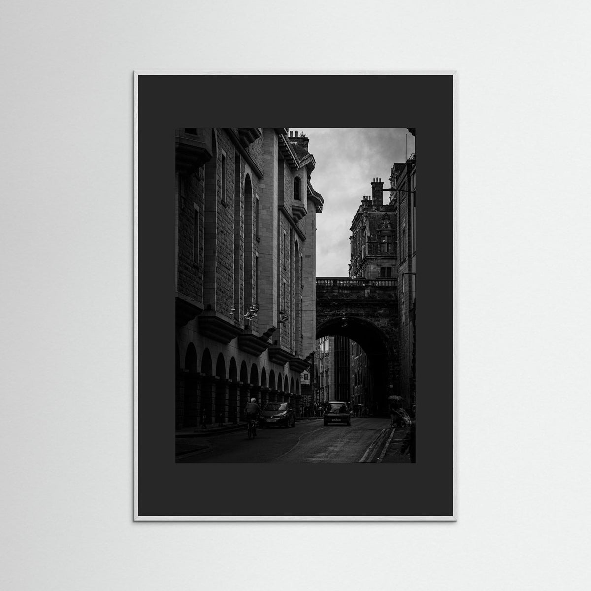 Old Town in bnw in Edinburgh, Scotland